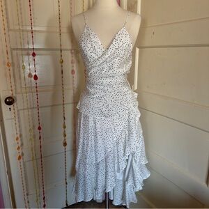 Francesca’s Blue Rain Polka Dot Wrap Maxi Dress Size L NWT